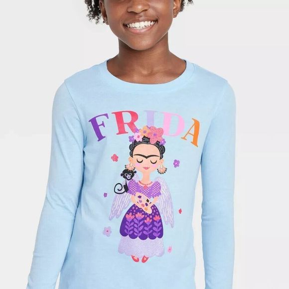 Girls Frida Kahlo Long Sleeve Graphic T-Shirt Light Blue Size XXL - Picture 3 of 4